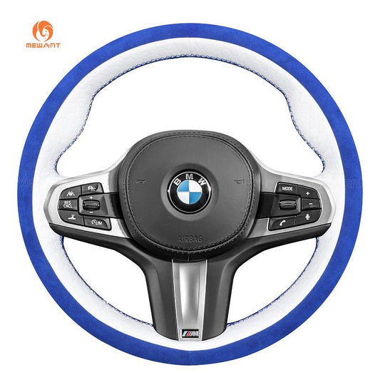 MEWANT Black Alcantara Car Steering Wheel Cover for BMW G20 F44 G22 G26 G30 G32 G11 G14 G15 G16 G01 G02 G05 G06 G07 G29 - Alcantara, Leather, Carbon Fiber, Easy Install, Non - Slip, Best Steering Wheel Cover