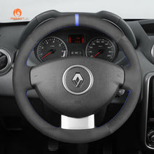 Load image into Gallery viewer, MEWANT Hand Stitch Black Leather Suede Car Steering Wheel Cover for Dacia (Renault) Duster Dokker Lodgy Logan Sandero - Mewant Cover