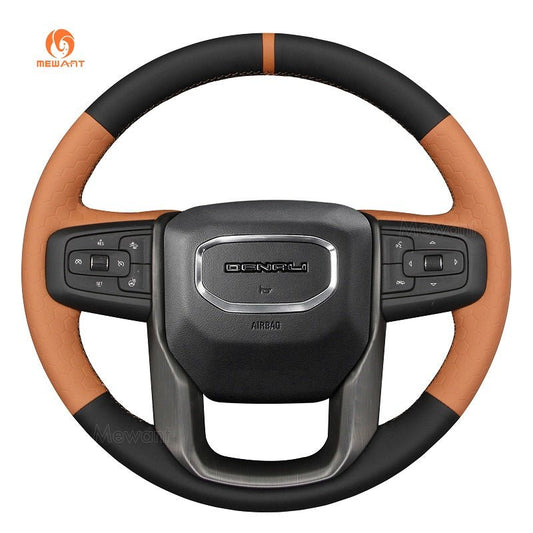 MEWANT Hand Stitch Car Steering Wheel Cover for GMC Sierra 1500 Limited / Sierra 2500 3500/Yukon (XL) - Alcantara, Leather, Carbon Fiber, Easy Install, Non - Slip, Best Steering Wheel Cover