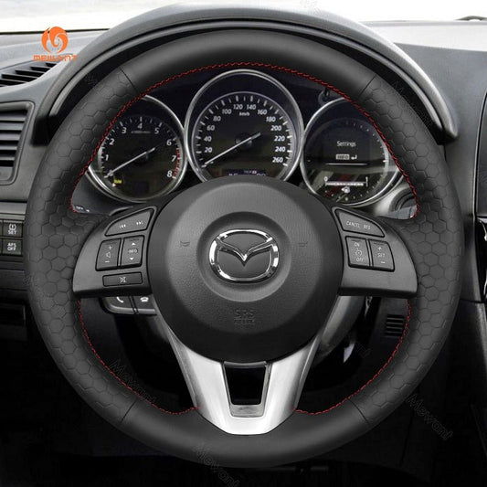 MEWANT Hand Stitch Car Steering Wheel Cover for Mazda 3 Axela / Mazda 6 Atenza / Mazda 2 / CX - 3 / CX - 5 / for Scion iA - Alcantara, Leather, Carbon Fiber, Easy Install, Non - Slip, Best Steering Wheel Cover