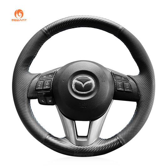 MEWANT Hand Stitch Car Steering Wheel Cover for Mazda 3 Axela / Mazda 6 Atenza / Mazda 2 / CX - 3 / CX - 5 / for Scion iA - Alcantara, Leather, Carbon Fiber, Easy Install, Non - Slip, Best Steering Wheel Cover