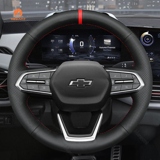 MEWANT Hand Stitch Carbon Fiber Black Leather Suede Car Steering Wheel Cover for Chevrolet Equinox 2025 - Alcantara, Leather, Carbon Fiber, Easy Install, Non - Slip, Best Steering Wheel Cover