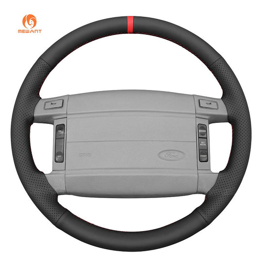 MEWANT Hand Stitch Carbon Fiber Black Leather Suede Car Steering Wheel Cover for Ford Mustang LX GT 1990 - 199 - Alcantara, Leather, Carbon Fiber, Easy Install, Non - Slip, Best Steering Wheel Cover