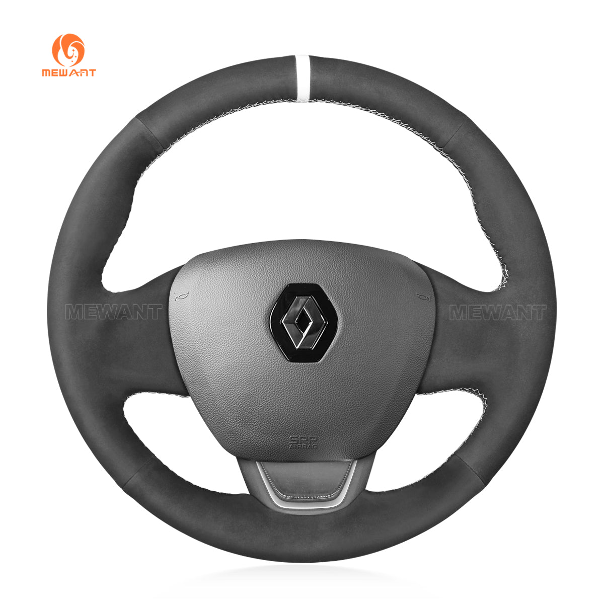 MEWANT Hand Stitch Black Leather Suede Car Steering Wheel Cover