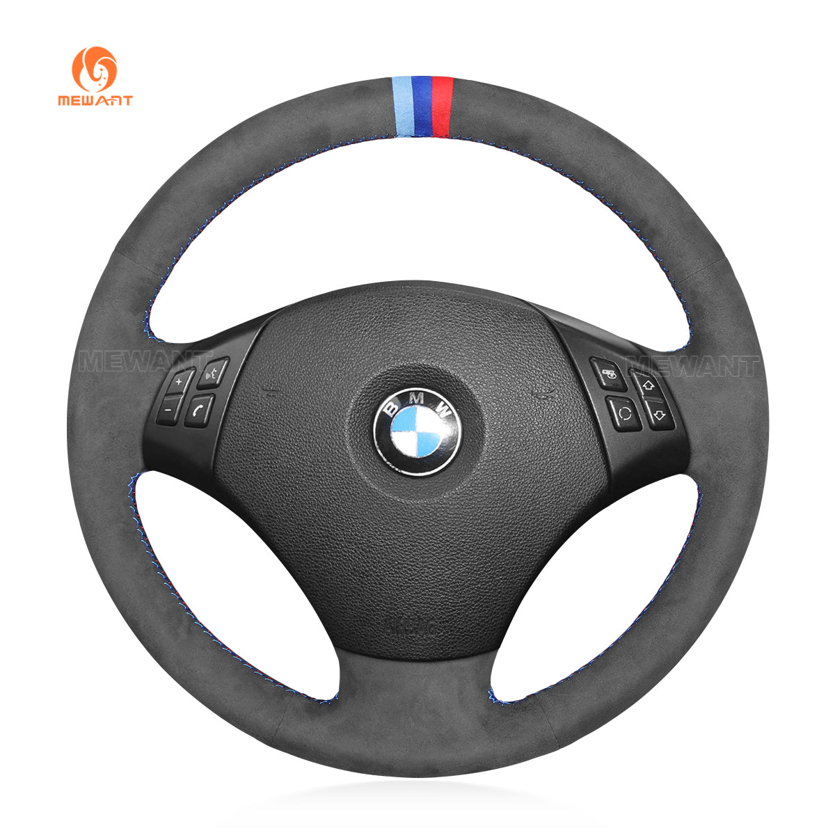 MEWANT Car Steering Wheel Cover Wrap Made of Alcantara Hand-Stitched for  BMW 1 Series E81 E82 E87 E88 /3 Series E90 E91 E92 E93/ M3 E90 E92 E93