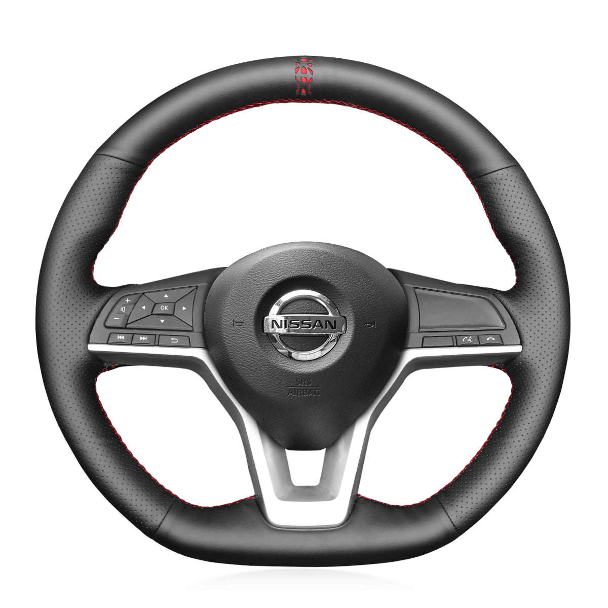 MEWANT Hand Stitch Black Leather Car Steering Wheel Cover for