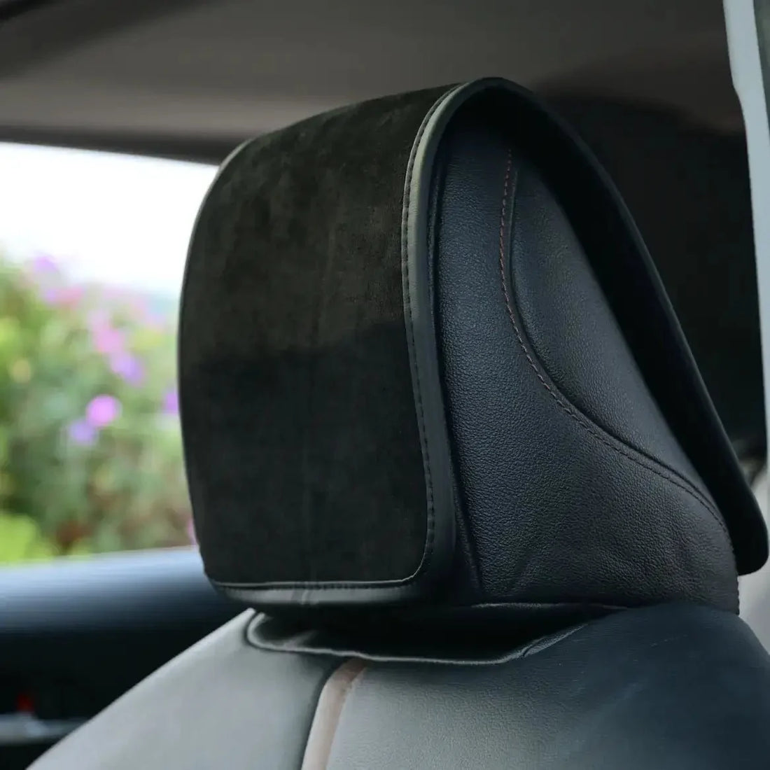 Mewant suede car headrest cover with pet embroidery