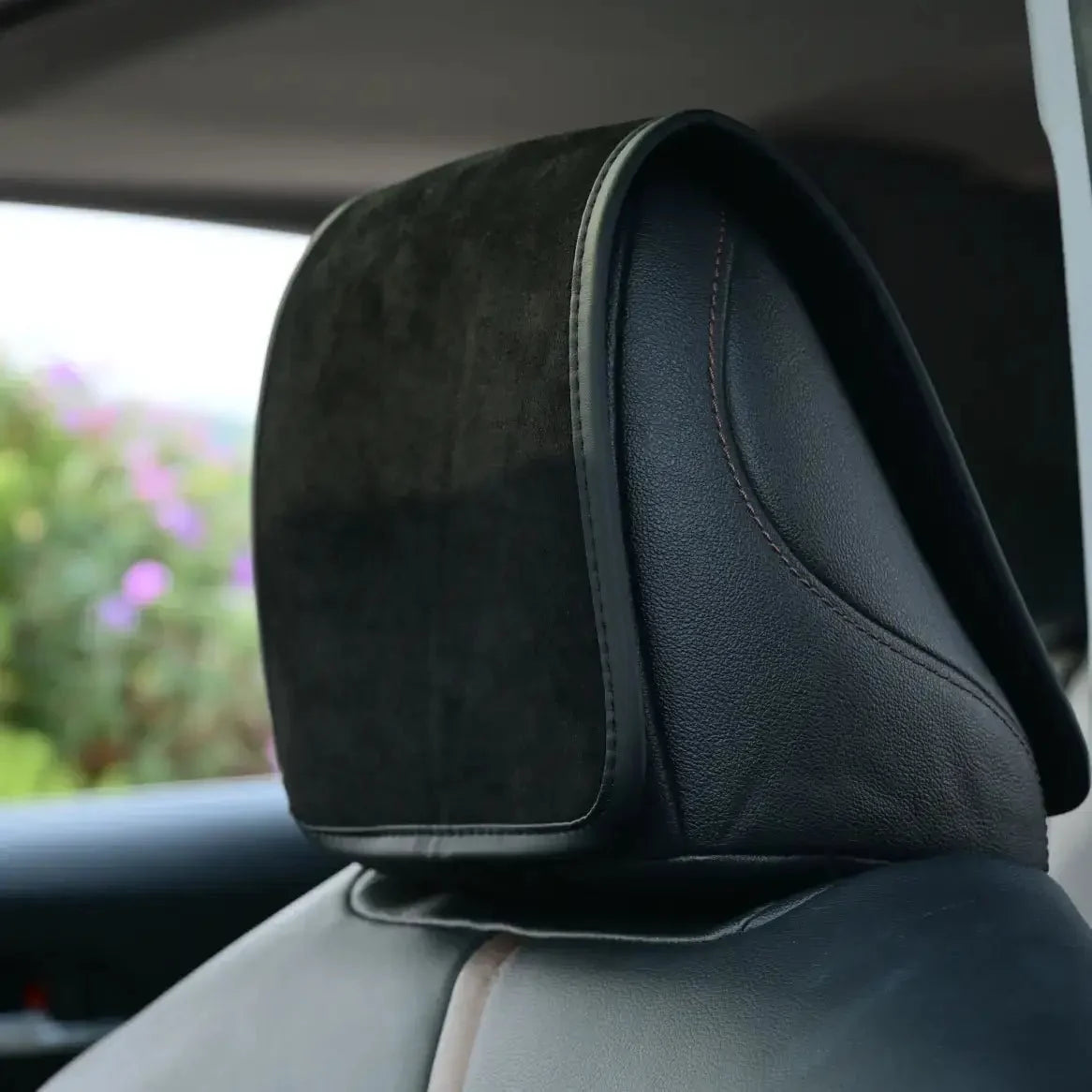 Mewant suede car headrest cover with pet embroidery
