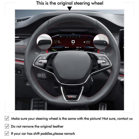 MEWANT Black Leather Suede Car Steering Wheel Cover for Skoda Octavia VRS RS /Fabia