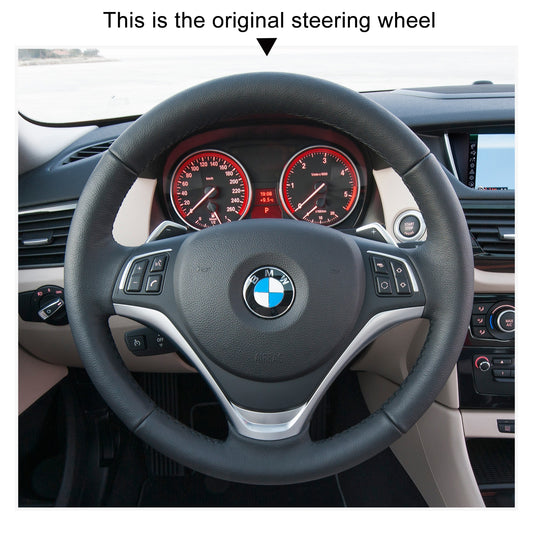 MEWAN Genuine Leather Car Steering Wheel Cove for BMW X1 E84 / 1 Series E81 E82 E87 E88