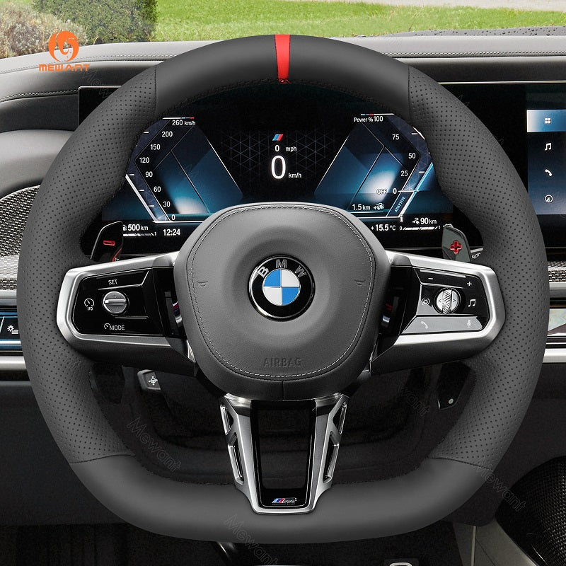 MEWANT Auto-Lenkradbezug aus schwarzem Leder und Wildleder für BMW M Sport