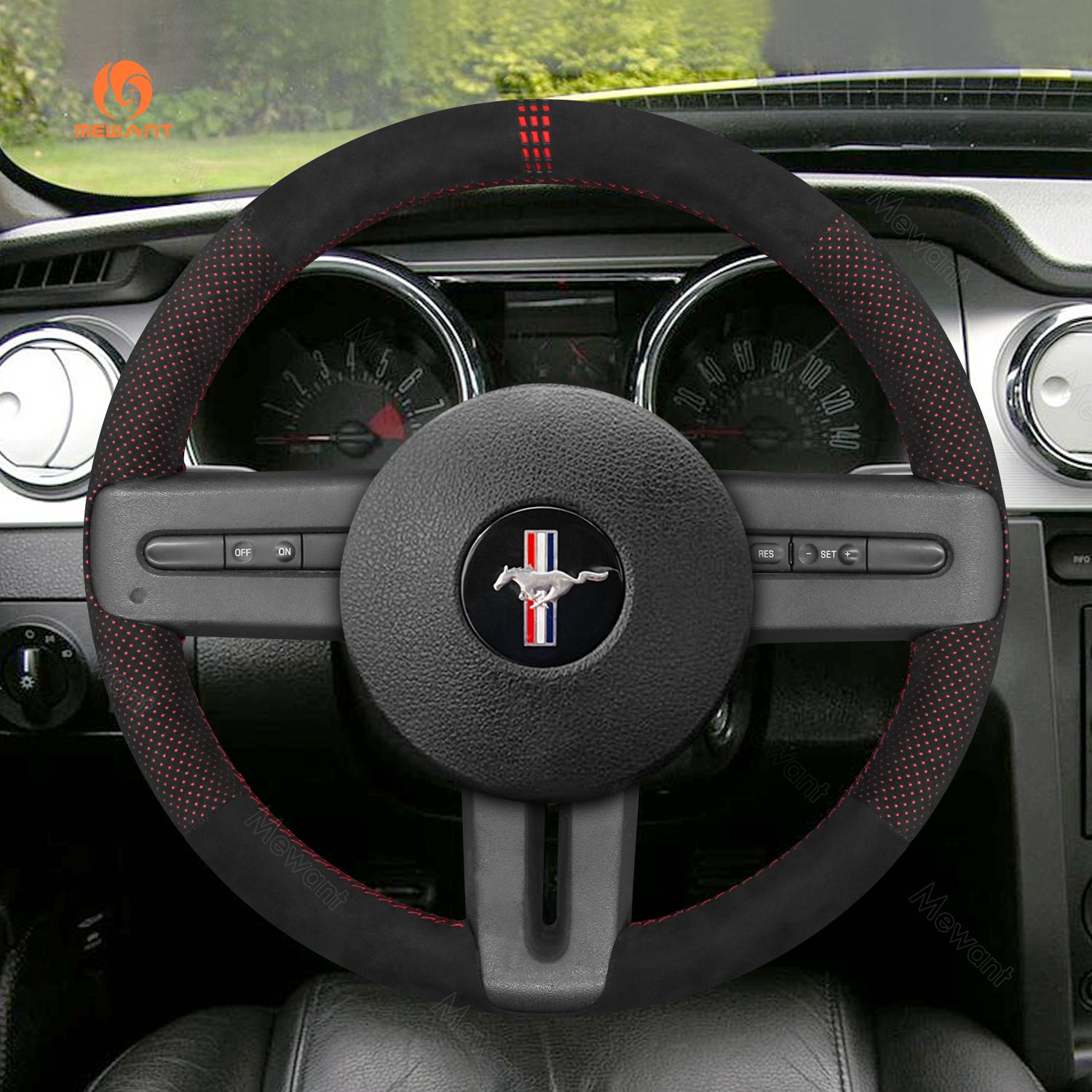 MEWANT Leather Suede Car Steering Wheel Cover for Ford Mustang 2005-2012