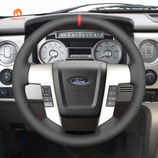 MEWANT Black Leather Suede Car Steering Wheel Cover for Ford F-150