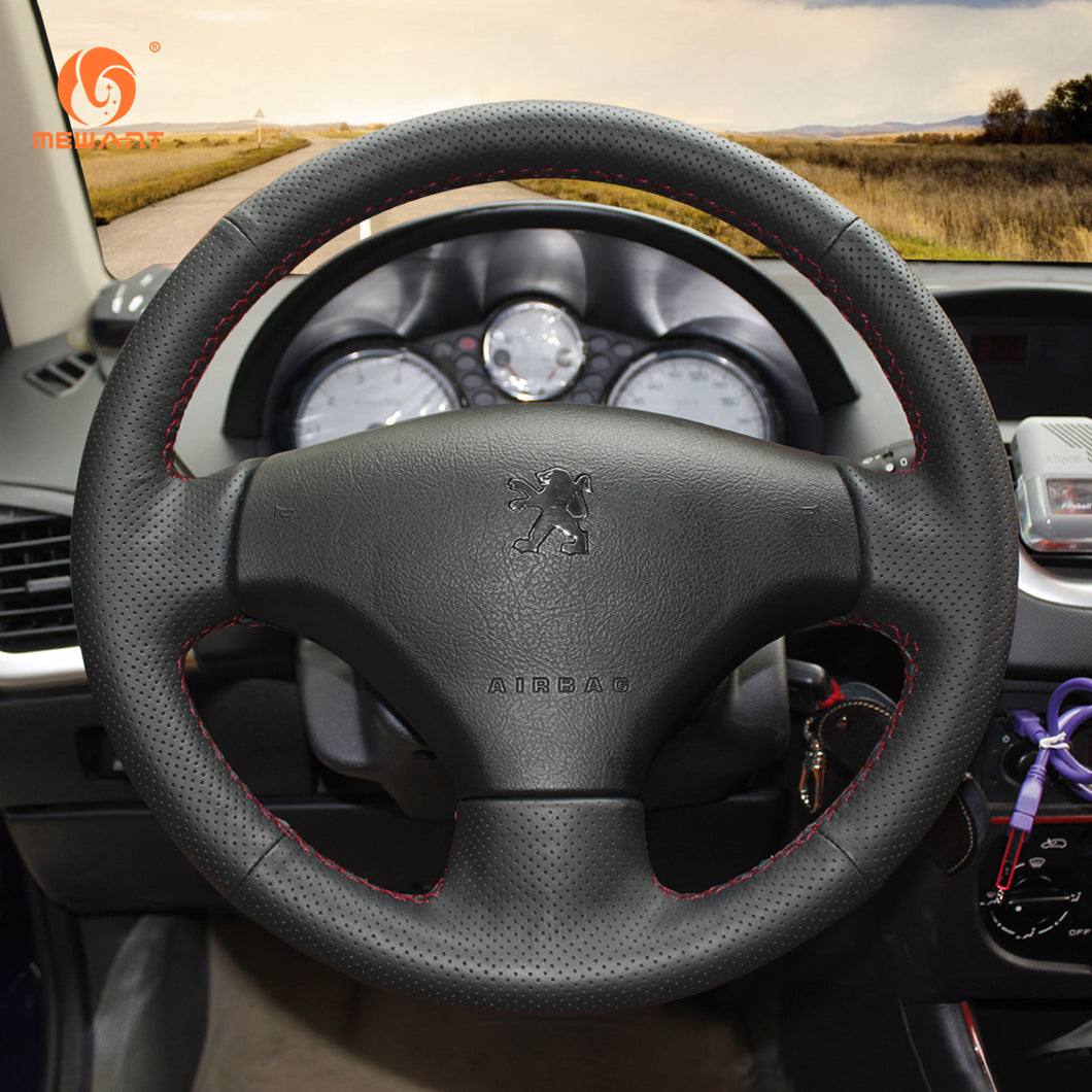 MEWANT Black Leather Suede Car Steering Wheel Cover for Peugeot 206 /Peugeot 207/Citroen C2