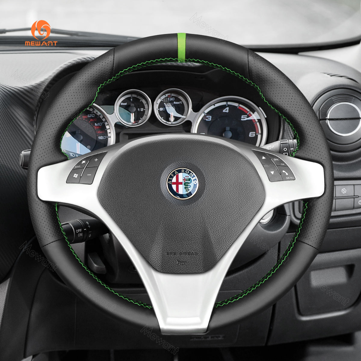 MEWANT Carbon Fiber Suede Athsuede Car Steering Wheel Cover for Alfa Romeo Giulietta 2010-2014 / MiTo 2008-2015