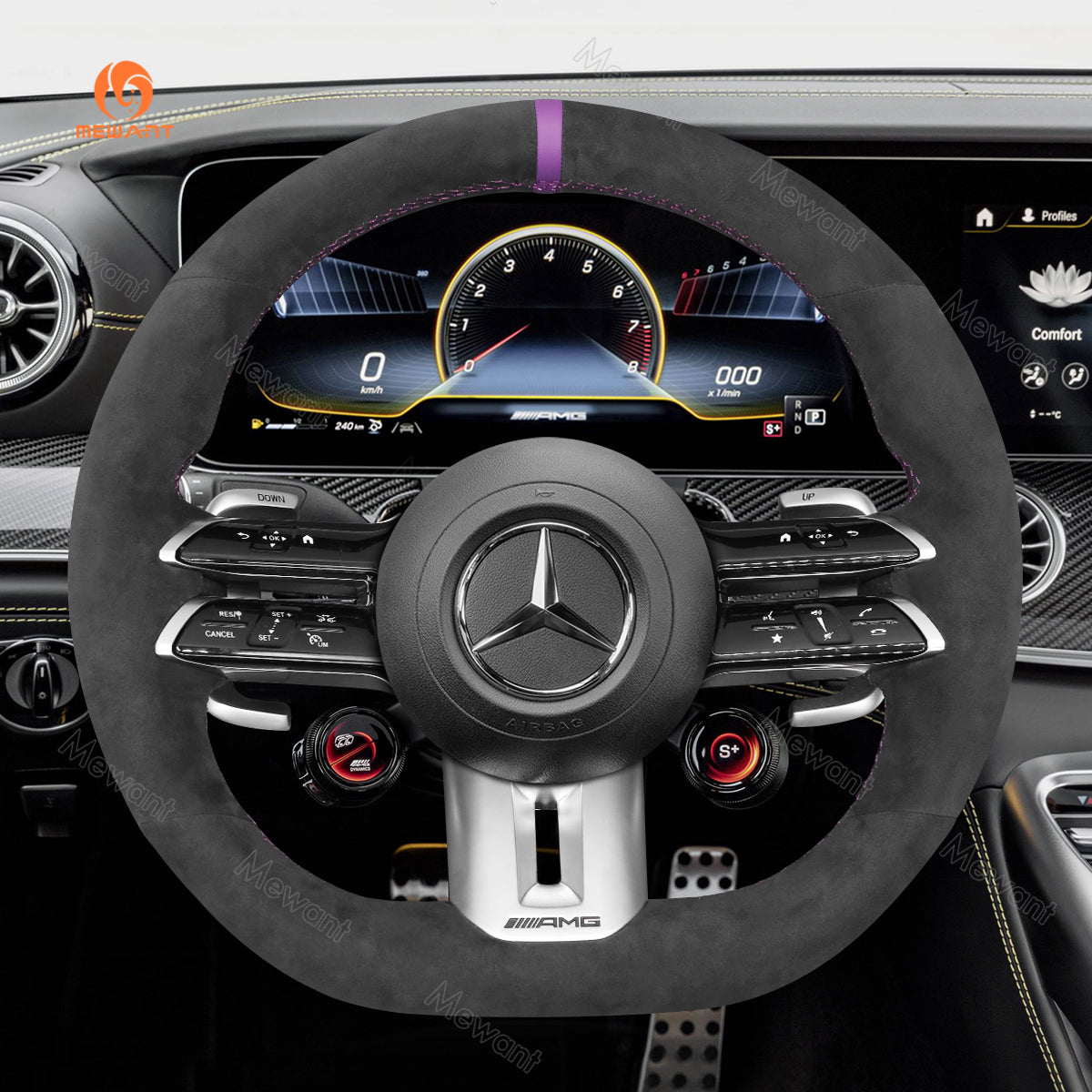 MEWANT Car Steering Wheel Cover for Mercedes-Benz AMG GT (C190/R190) E53 E63S (W213) EQE (V295) SL55 SL63 (R232)