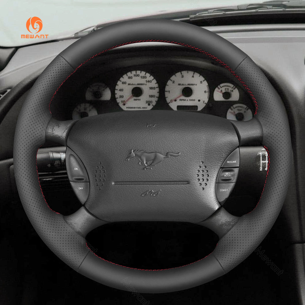 MEWANT Black Leather Suede Car Steering Wheel Cover for Ford Mustang