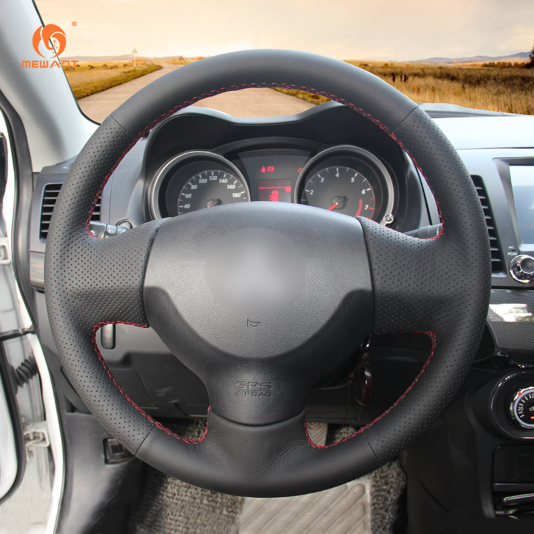 MEWANT Black Leather Suede Car Steering Wheel Cover for Mitsubishi Lancer 9 IX / Colt