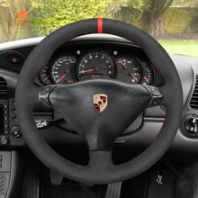 Cargue la imagen en el visor de la Galería, MEWANT Black Leather Suede Car Steering Wheel Cover for Porsche 911 Turbo 996
