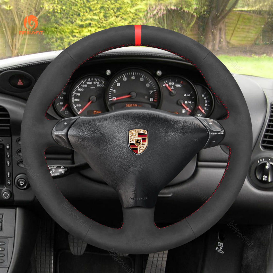 MEWANT Black Leather Suede Car Steering Wheel Cover for Porsche 911 Turbo 996