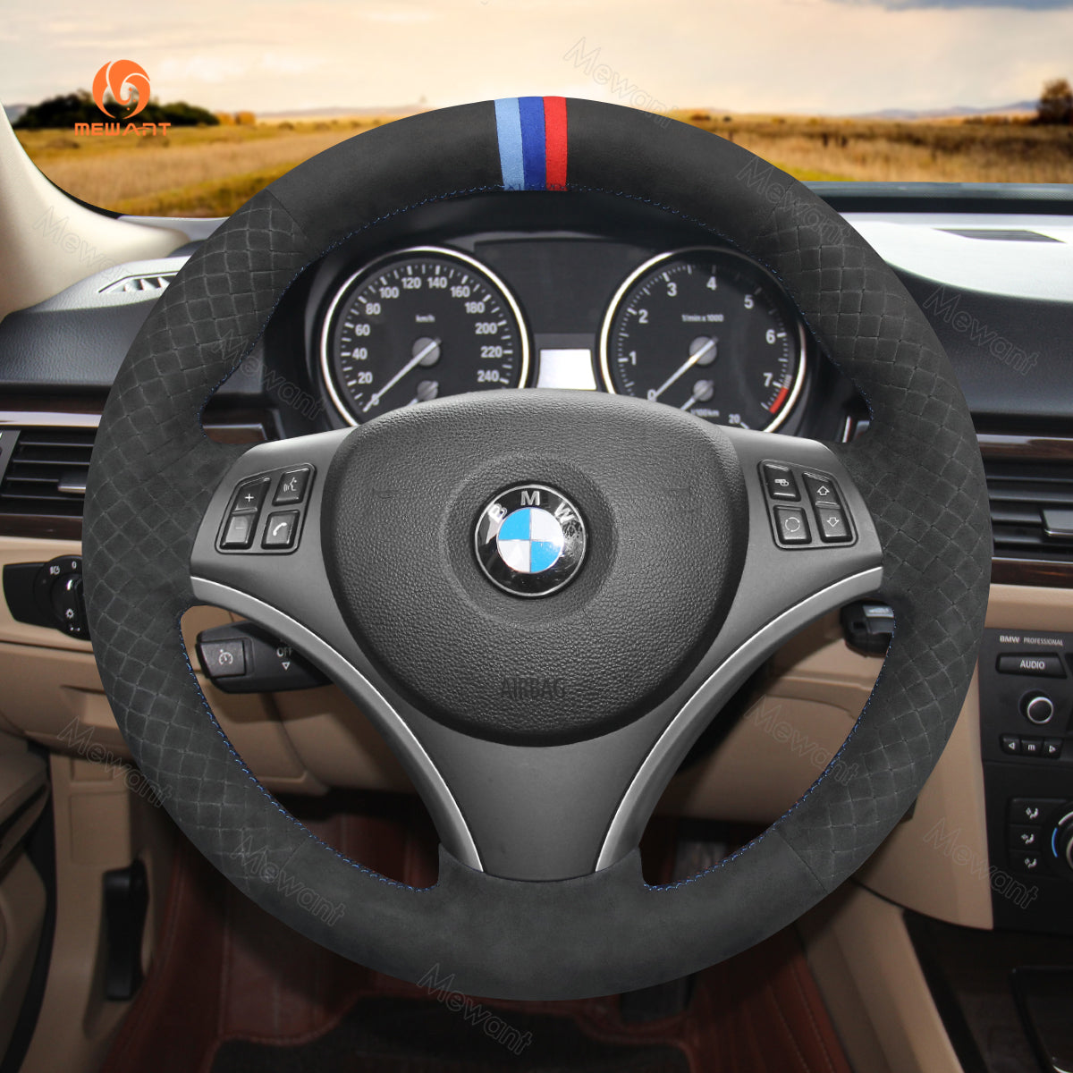 Car steering wheel cover for BMW 1 Series E81 E82 E87 E88 2008-2012 / 3 Series E90 E91 E92 E93 2006-2011