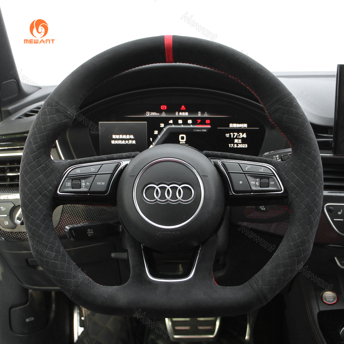 MEWANT Alcantara Embossing Style Car Steering Wheel Cover for Audi with Quilted and Hive Pattern