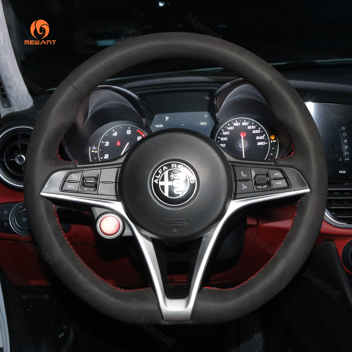 MEWANT Hand Stitch Car Steering Wheel Cover for Alfa Romeo Giulia 2016-2020 / Stelvio 2017-2020