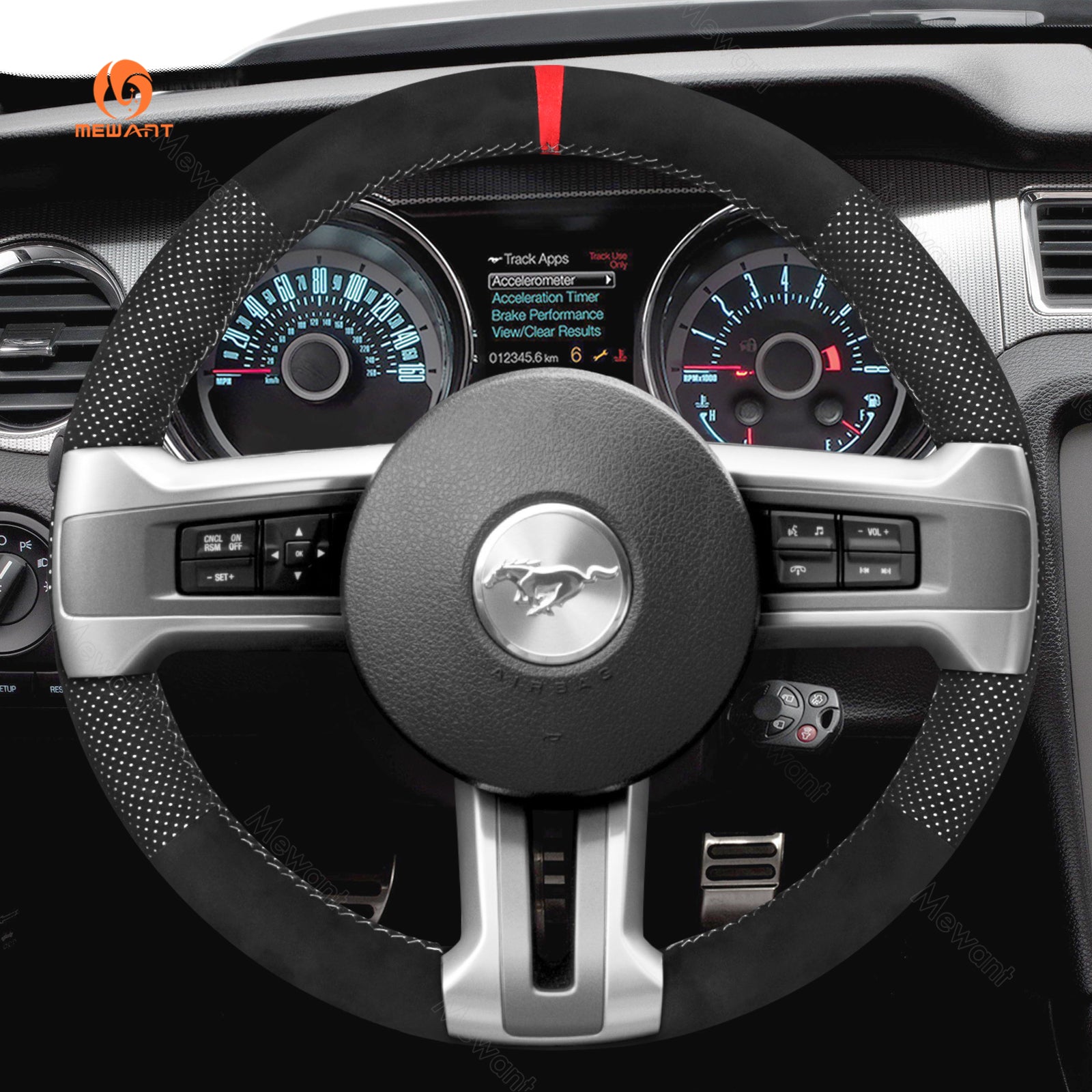 MEWANT Suede Alcantara Car Steering Wheel Cover for Ford Mustang 2009-2014