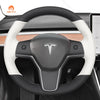 MEWANT Handgenähtes Leder-Carbonfaser-Wildleder-Alcantara-Autolenkrad für Tesla Model 3 2017-2020 / Model Y 2020-2021