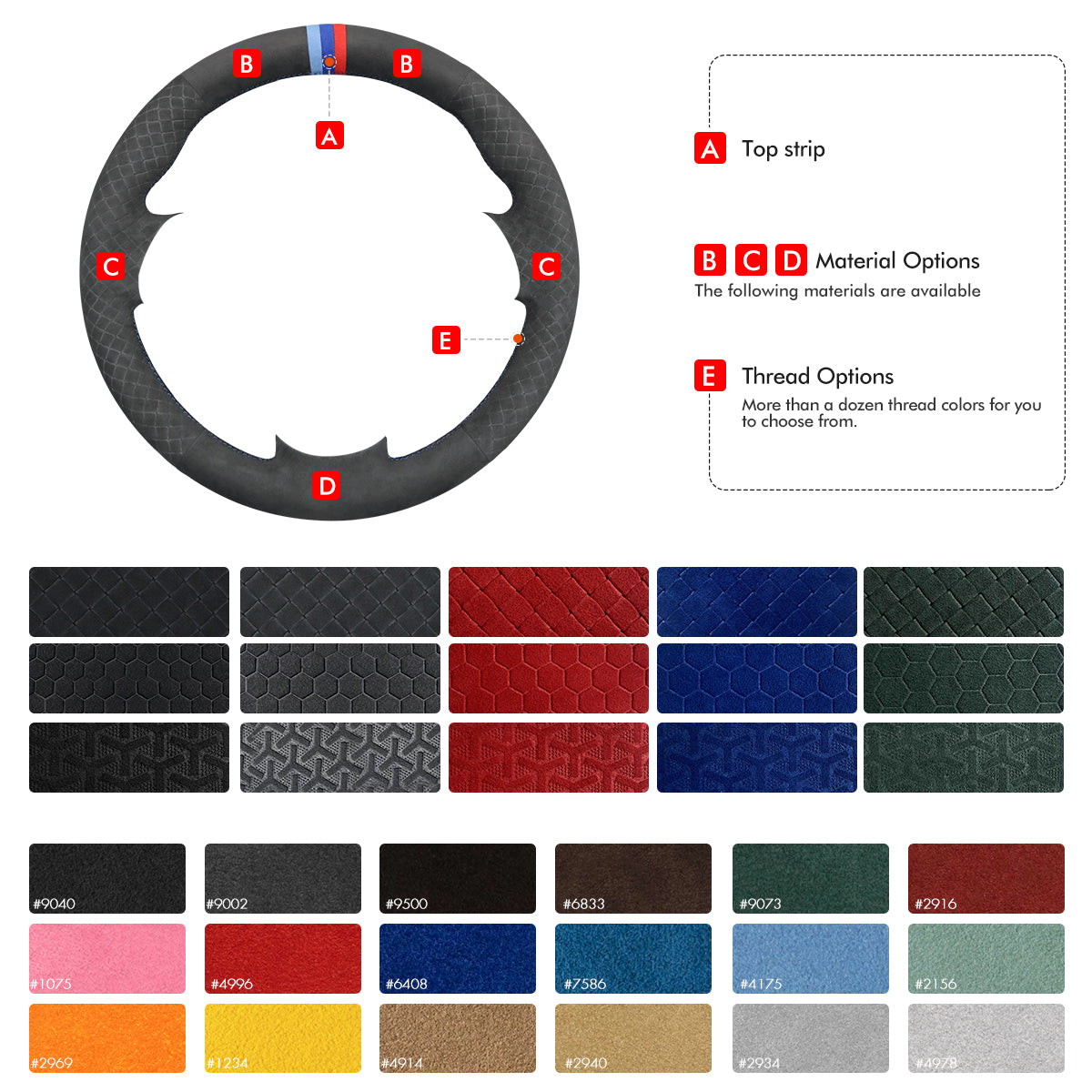 MEWANT Black Suede Car Steering Wheel Cover for Skoda Citigo 2013-2019 / Fabia 2013-2019 / Yeti 2014-2019