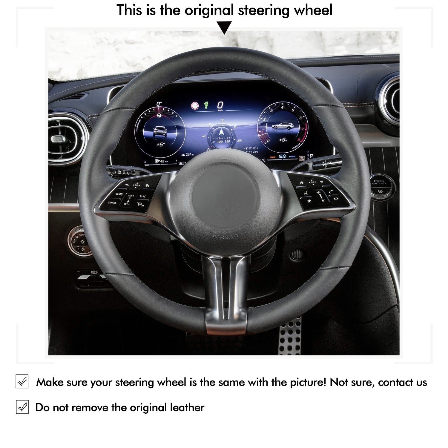 Car Steering Wheel Cover for Mercedes-Benz C-Class (W206) 2021-2023 / EQE (V295) 2022-2023 / B-Class (W247) 2023 / GLC-Class (X254) 2022-2023