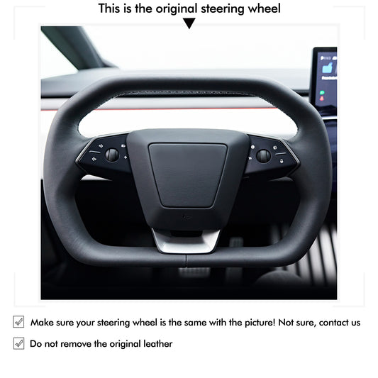 MEWAN Genuine Leather Car Steering Wheel Cove for Tesla Cybertruck 2023-2024