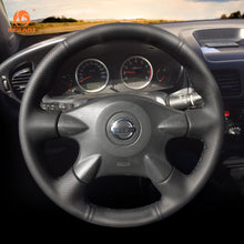 Lade das Bild in den Galerie-Viewer, MEWANT Black Leather Suede Car Steering Wheel Cover for Nissan Almera (N16) / Almera Tino / X-Trail (T30) / Primera (P12) /Terrano 2 / Serena / Pathfinder /Bluebird Sylphy / Caravan / Expert /
