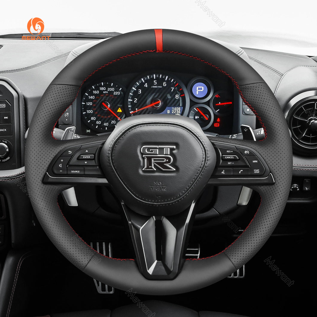 MEWANT Real Leather Alcantara Car Steering Wheel Cover for Nissan GT-R GTR 2017-2024