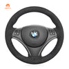 MEWANT Housse de volant de voiture en cuir suédé noir cousu à la main en fibre de carbone pour BMW Série 1 E81 E82 E87 E88 2008-2012 / Série 3 E90 E91 E92 E93 2006-2011