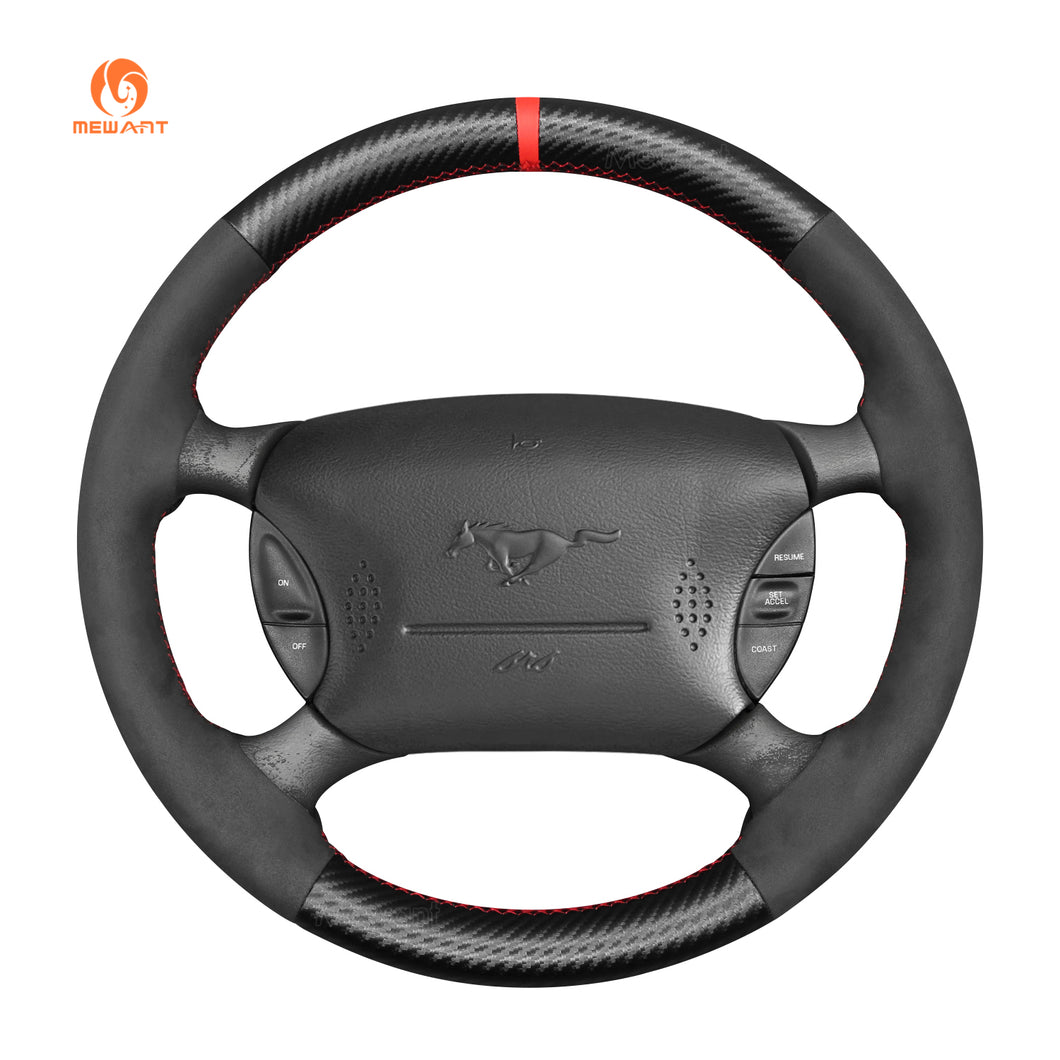 MEWANT Black Leather Suede Car Steering Wheel Cover for Ford Mustang
