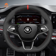 Lade das Bild in den Galerie-Viewer, MEWANT Black Leather Suede Car Steering Wheel Cover for Skoda Octavia VRS RS /Fabia
