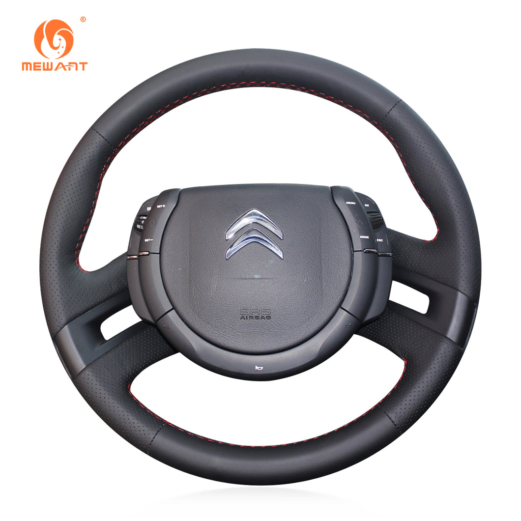 MEWANT Black Leather Suede Car Steering Wheel Cover for Citroen C4 Picasso/ Grand C4