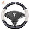 MEWANT Handgenähter Auto-Lenkradbezug aus schwarzem, mattem Kohlefaser-Wildleder oder Leder für Tesla Model S 2012–2021/Modell X 2016–2020