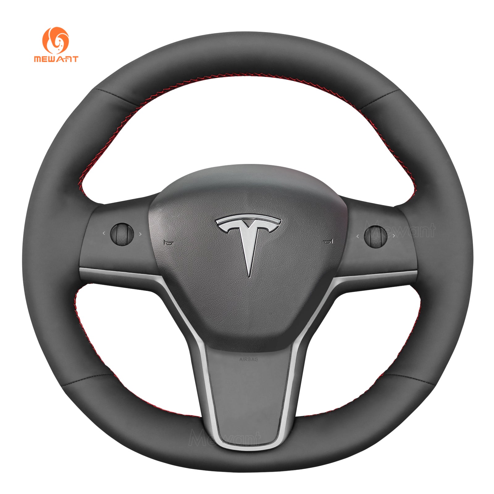 MEWANT Carbonfaser-Leder-Autolenkradabdeckung für Tesla Model 3 2017-2020 / Model Y 2020-2021