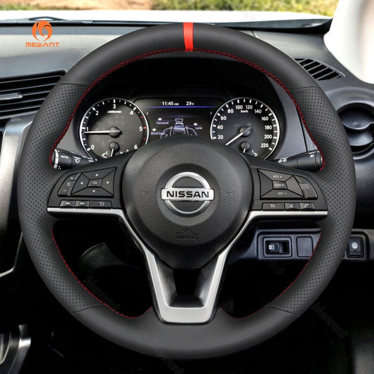 MEWAN Genuine Leather Car Steering Wheel Cove for Nissan Navara 2021-2024