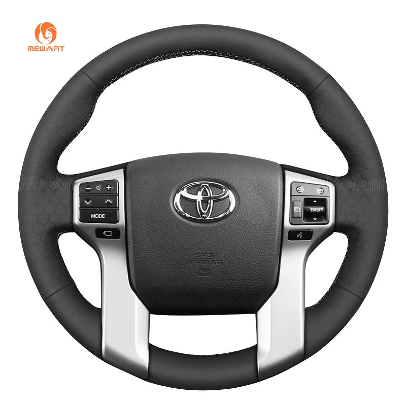 MEWANT Housse de volant de voiture en cuir noir en fibre de carbone cousue à la main pour Toyota Land Cruiser Prado 2009-2017 / Tundra 2013-2020