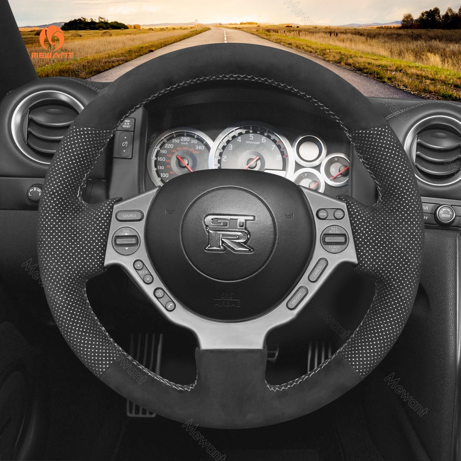 Simplemente lee protector para volante de coche de fibra de carbono de gamuza de cuero negro cosido a mano para Nissan GTR GT-R (Nismo) 2008-2016