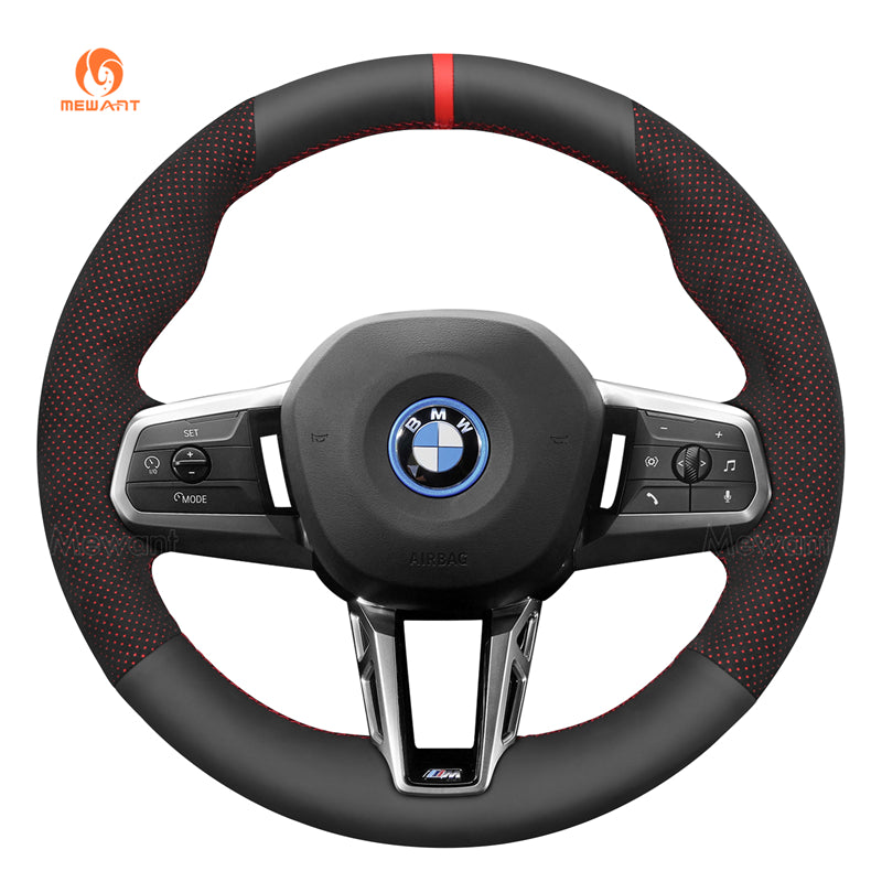 MEWANT Funda de cuero negro para volante de coche, gamuza, para BMW X1 U11 / X2 U10 / (M Sport) 2 Series U06 (Active Tourer) / iX1 U11 / iX2 U10