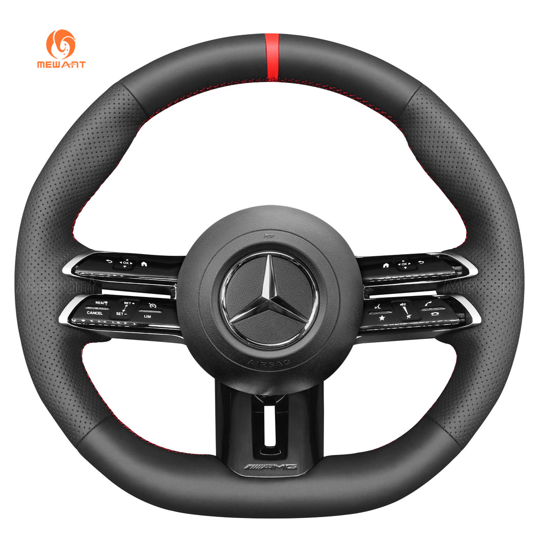 MEWAN Genuine Leather Car Steering Wheel Cove for Mercedes-Benz CLA35 AMG/ AMG GT 63