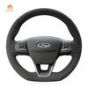 MEWANT Hand Stitch Black Leather Suede Car Steering Wheel Cover for Ford Focus Fiesta Kuga Puma (ST-Line)