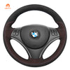 MEWANT Housse de volant de voiture en cuir suédé noir cousu à la main pour BMW Série 1 E81 E82 E87 E88 2008-2012 / Série 3 E90 E91 E92 E93 2006-2011