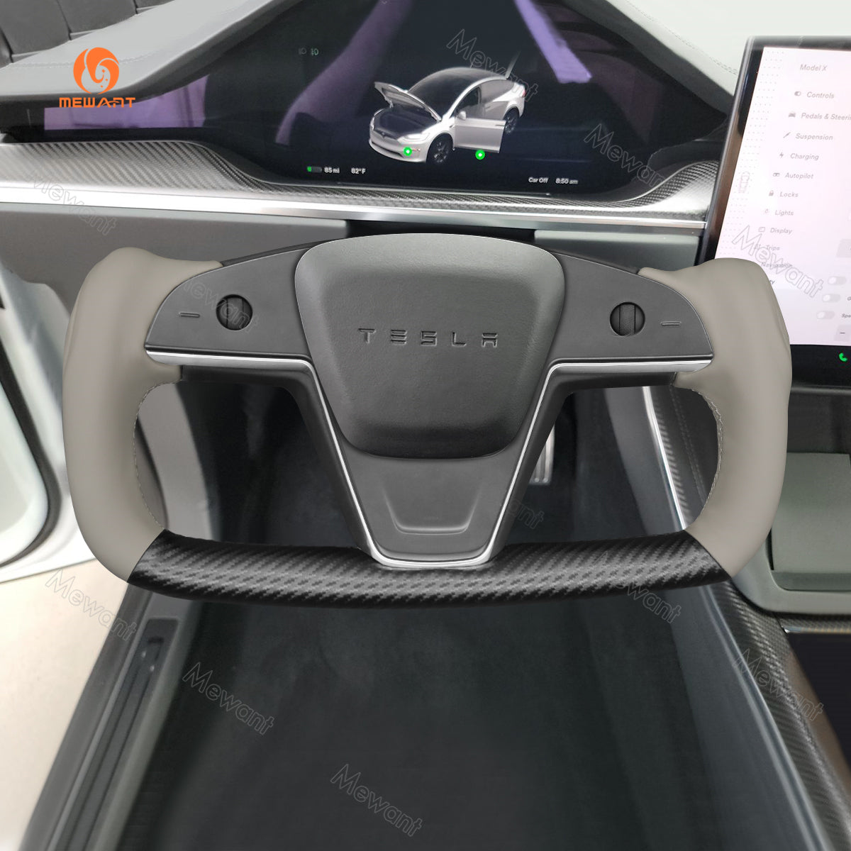 MEWANT Hand Stitch Car Steering Wheel Cover for Tesla Yoke Model S 2021-2023 / Model X 2021-2023
