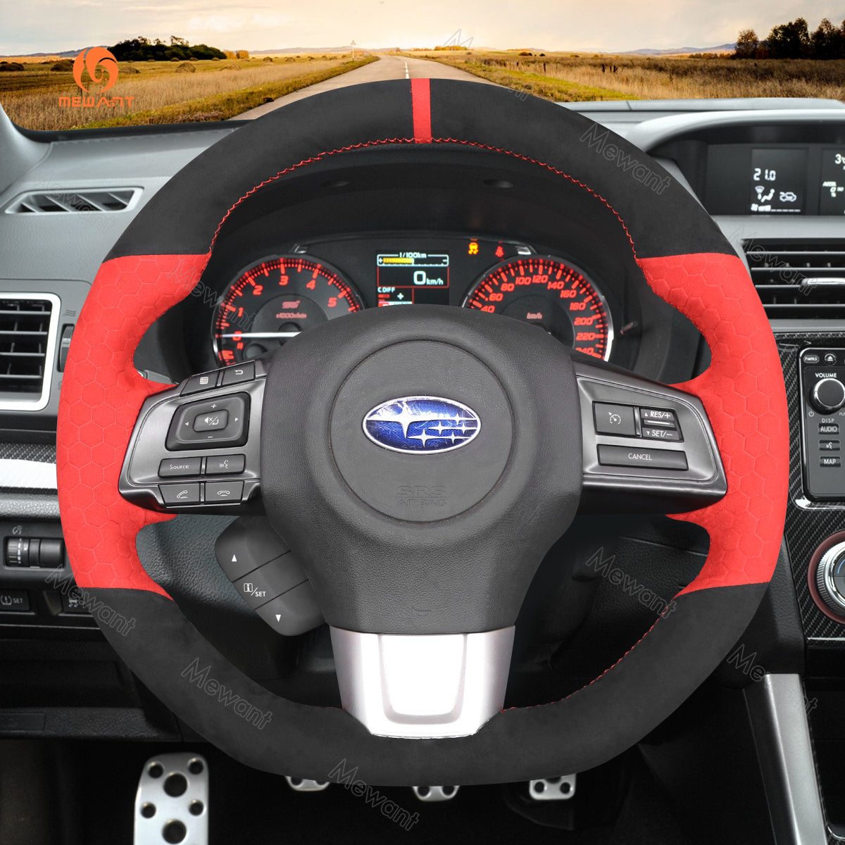 MEWANT Hand Stitch Carbon Fiber Black Leather Suede Car Steering Wheel Cover for Subaru WRX (STI) Levorg 2015-2019