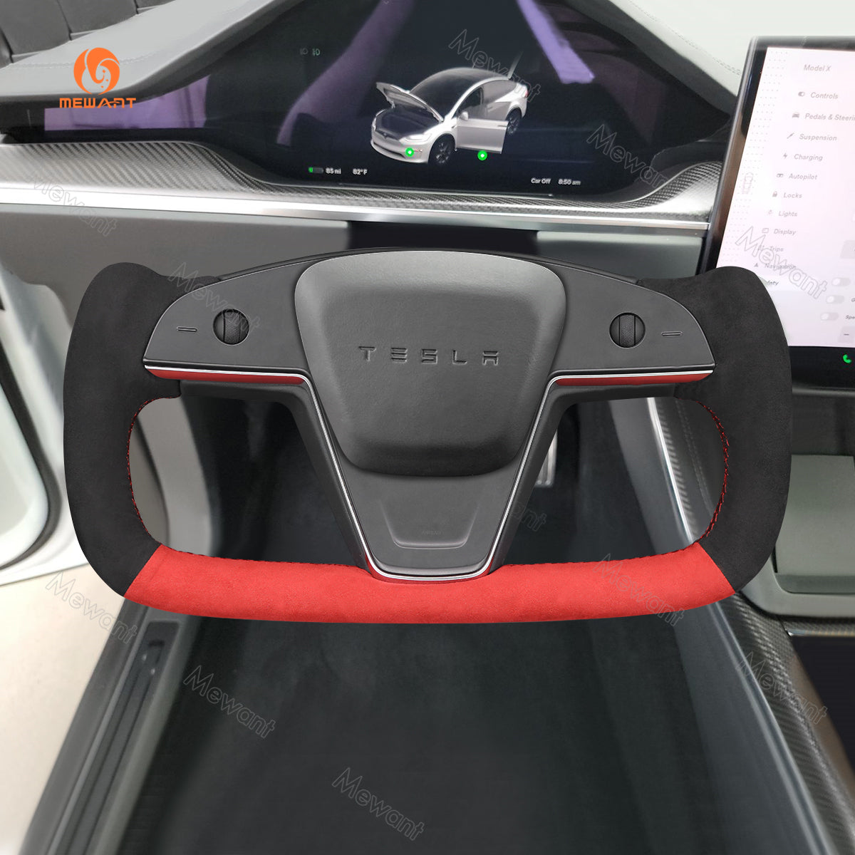 MEWANT-Protector para volante de coche, cosido a mano, para Tesla Yoke Model S 2021-2023 / Model X 2021-2023